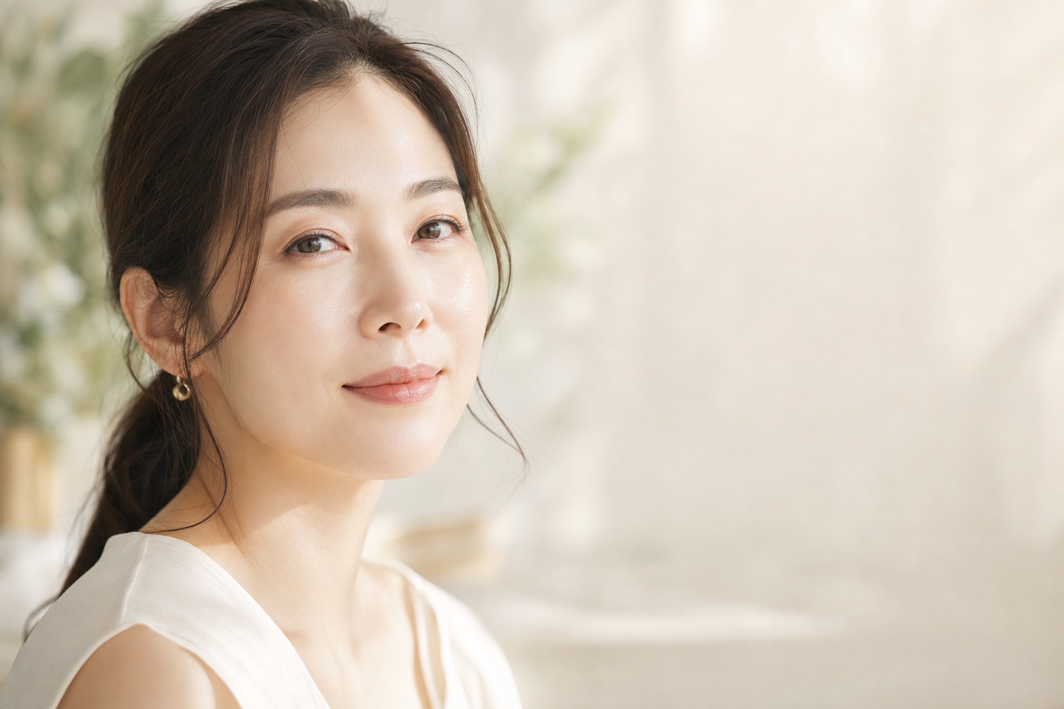 A close-up of a calm face during a gentle eye-area treatment